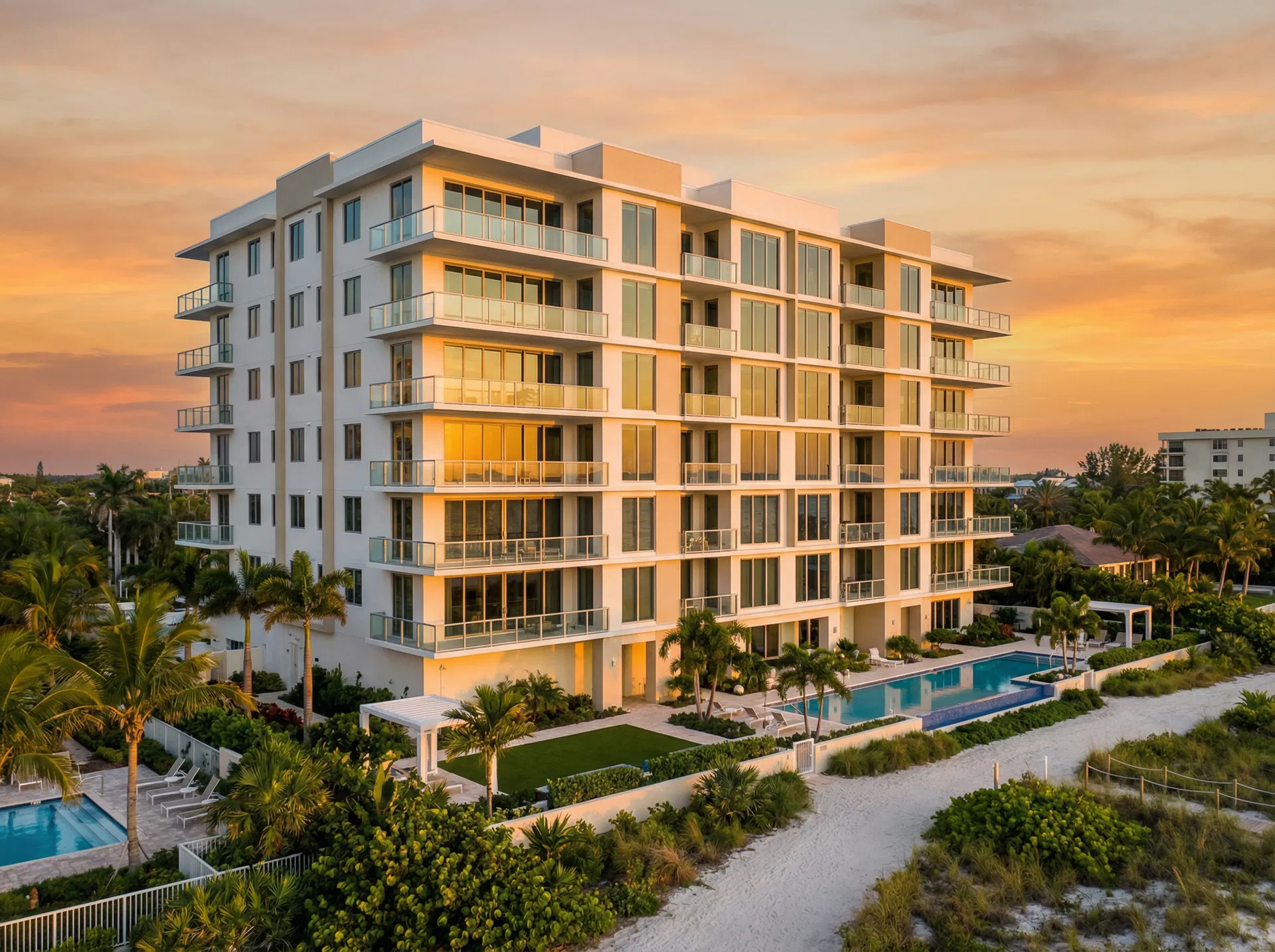 Florida condominium building at golden hour