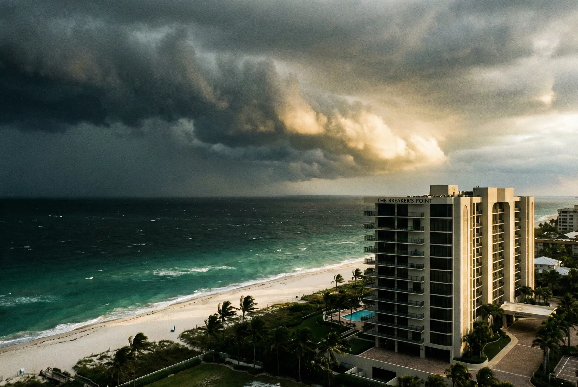 Florida beachfront condo with approaching storm