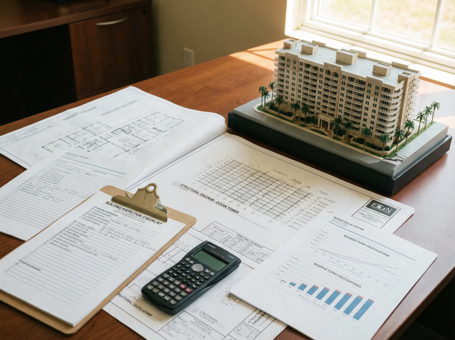 Structural engineering documents and reserve fund calculations