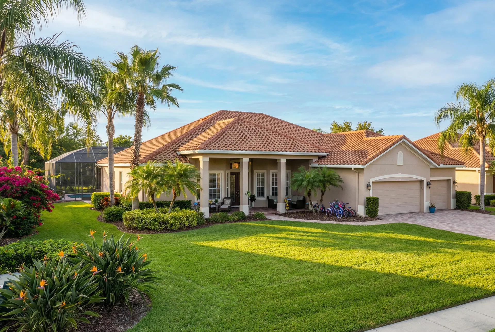 Comfortable Florida ranch home in Kissimmee with screened pool and tropical landscaping
