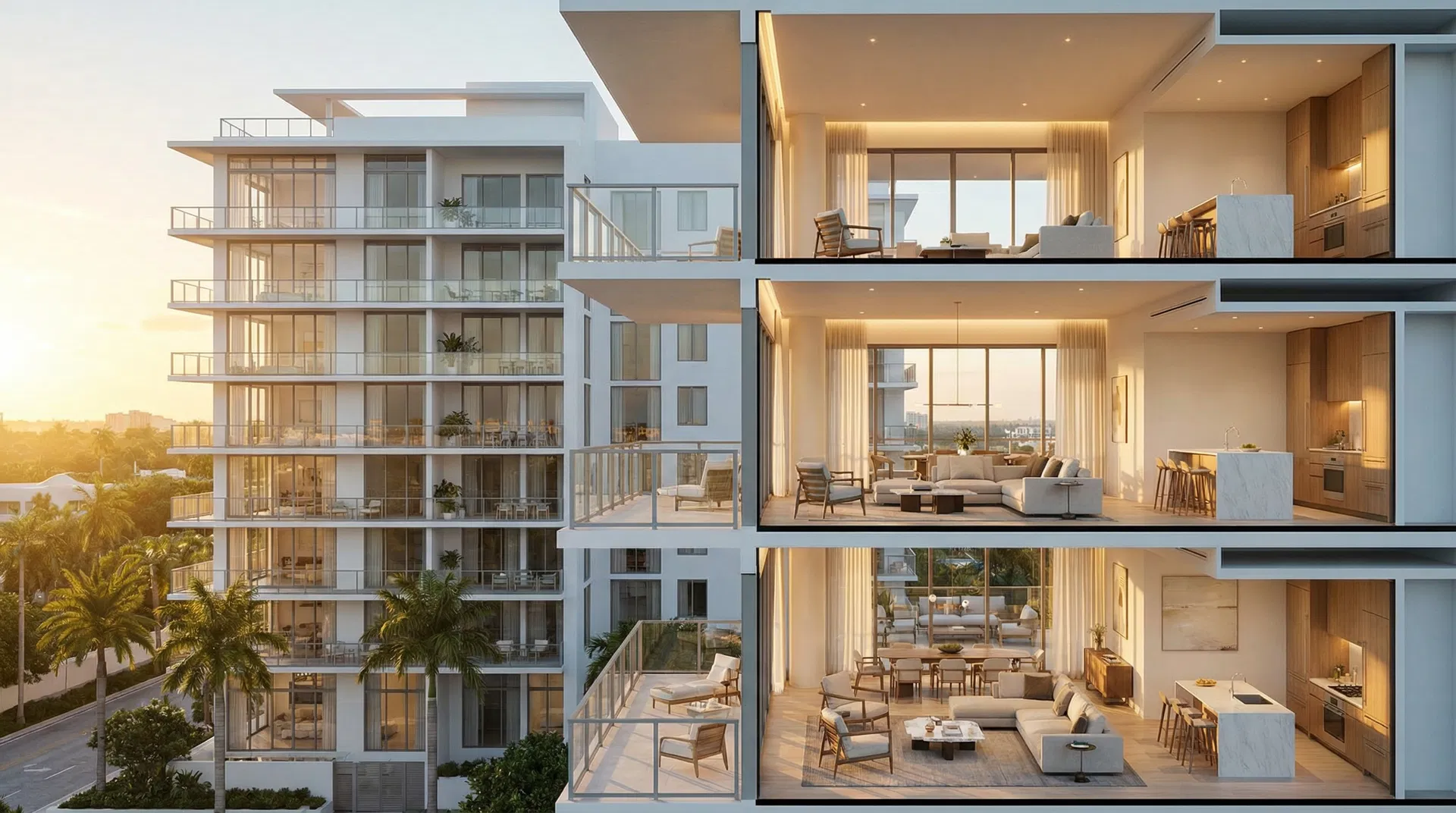 Florida condominium building cross-section showing exterior and individual units