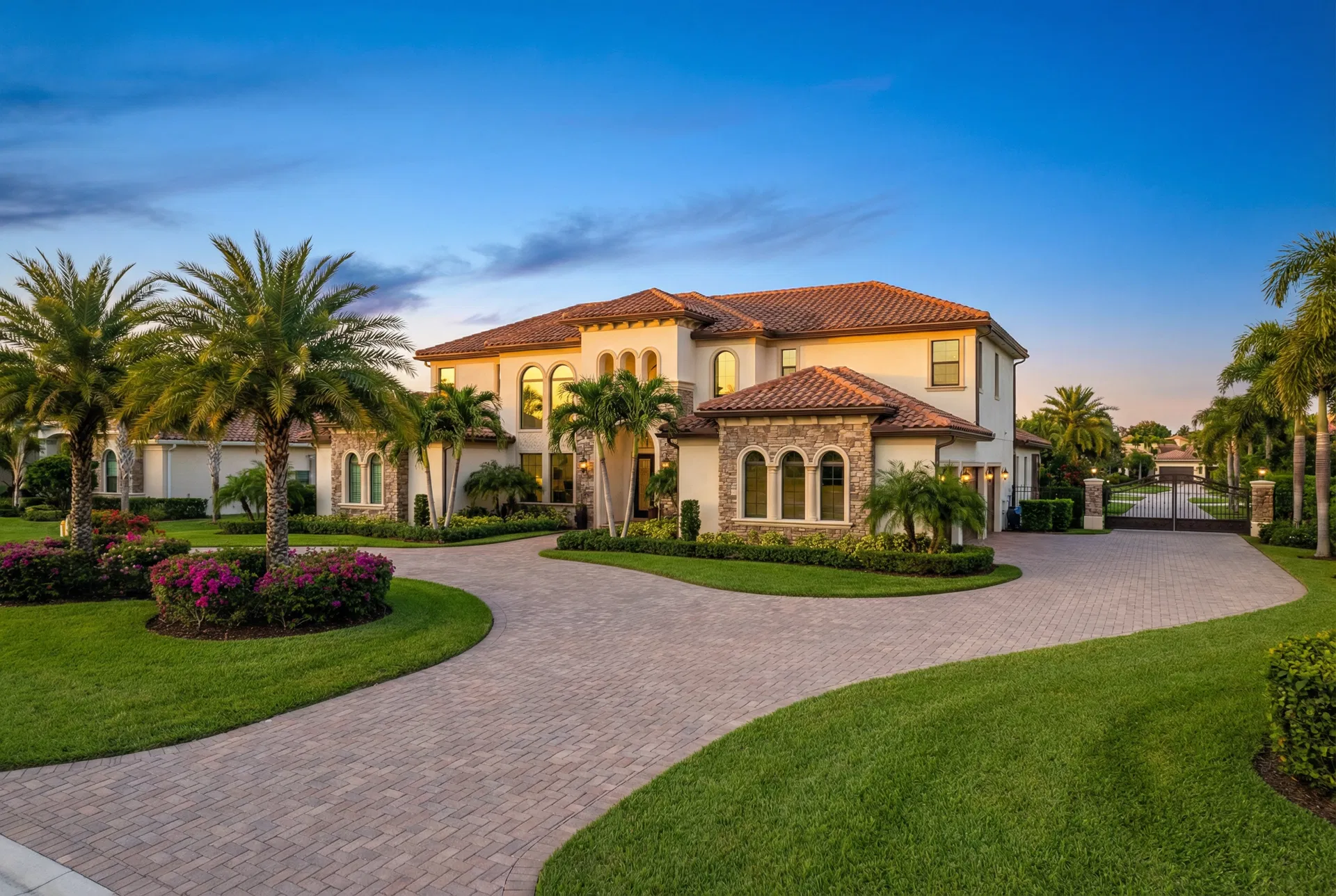 Luxury family home in Parkland with Mediterranean architecture and lush landscaping