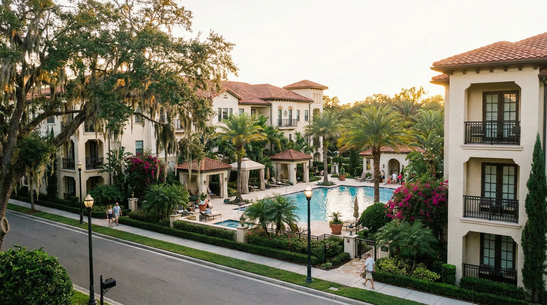 Upscale condominium community in Winter Park FL with Mediterranean architecture