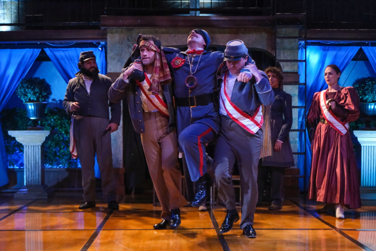 All's Well That Ends Well - Scenic design by Brandon PT Davis. Elegant, dynamic stage with classic elements, rich textures, and dramatic lighting for a Shakespearean tale.