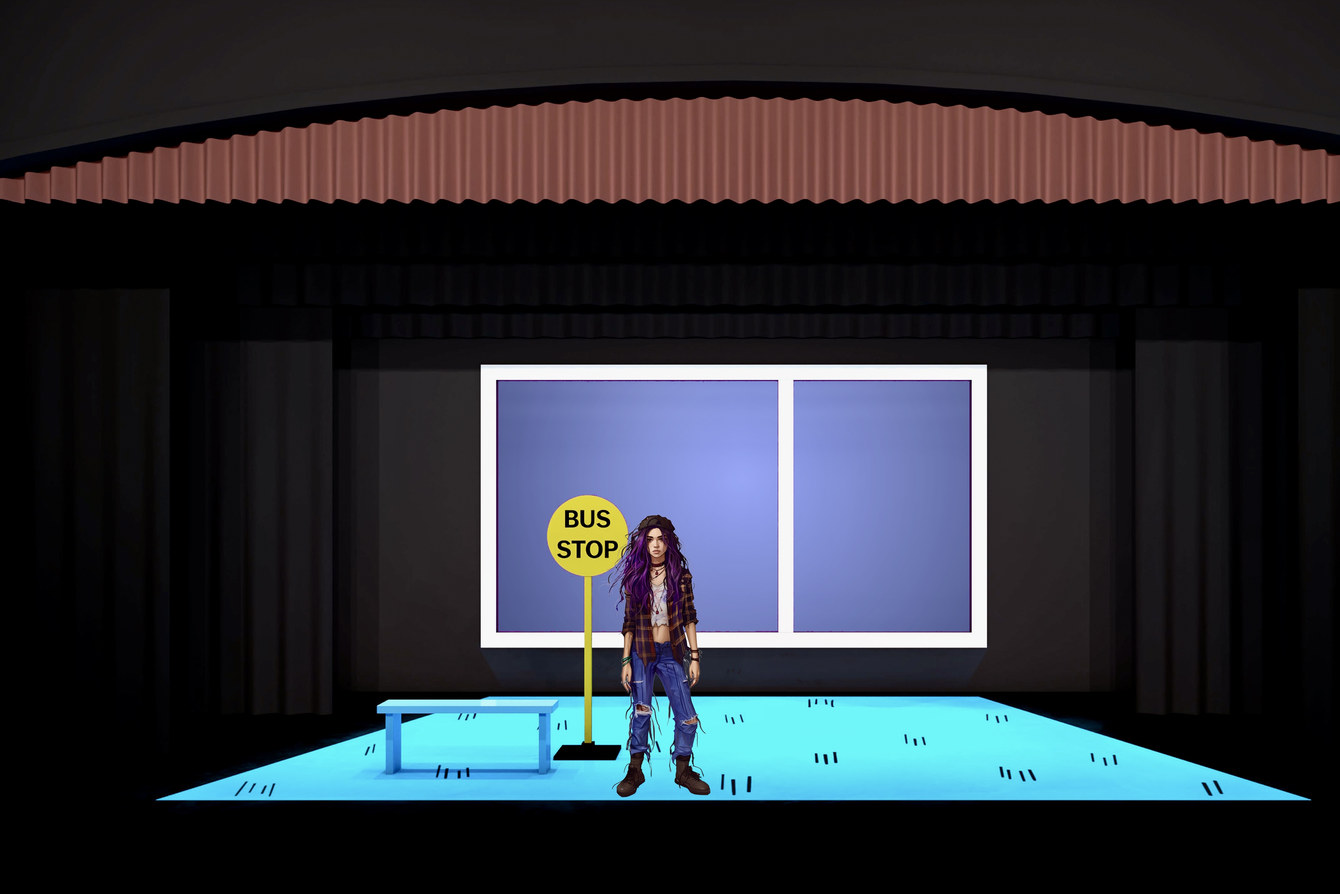 Freaky Friday - Scenic design by Brandon PT Davis. Bright, energetic set with vibrant colors and dynamic elements, capturing the playful chaos of a body-swap musical.
