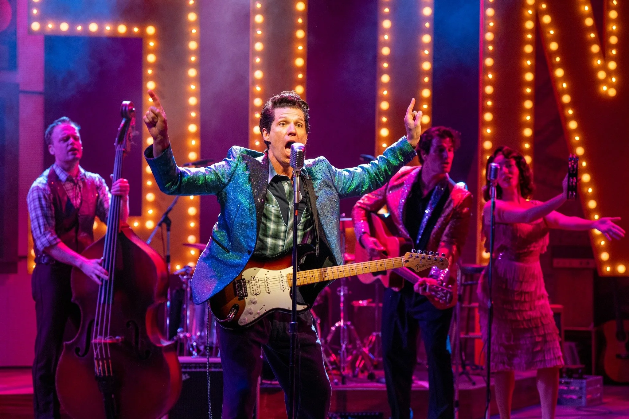 Million Dollar Quartet - Scenic design by Brandon PT Davis. A vibrant 1950s recording studio set, evoking the iconic session of rock and roll legends.