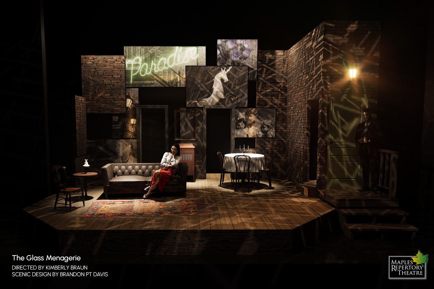 The Glass Menagerie - Scenic design by Brandon PT Davis. Abstract memory play setting, evoking Tom Wingfield's recollection.