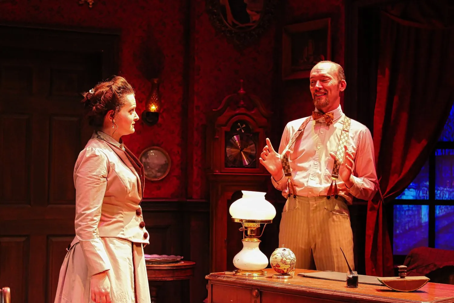 Angel Street - Scenic design by Brandon PT Davis. A dark, oppressive Victorian interior with gaslight shadows, reflecting the thriller's suspenseful atmosphere.