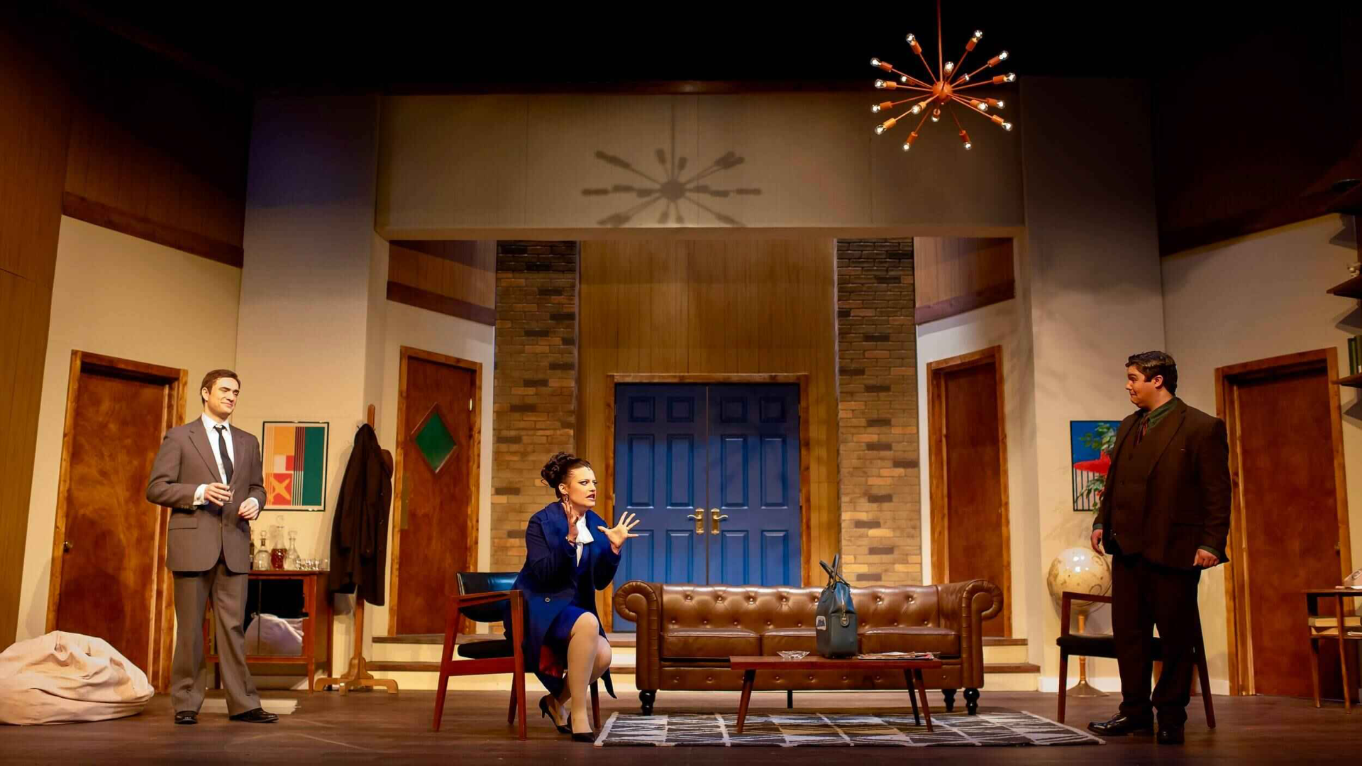 Boeing, Boeing - Scenic design by Brandon PT Davis. A vibrant, multi-door set for a bustling farce, reflecting the comedic chaos of an architect's entangled romances.