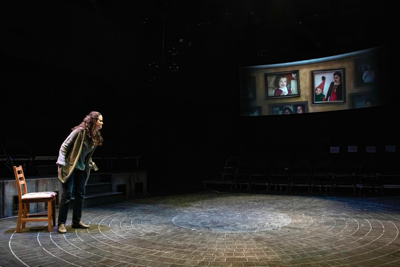 Parliament Square - Scenic design by Brandon PT Davis. A grand public square set with imposing architectural facades, cool lighting, and a stark composition, conveying a sense of civic drama.
