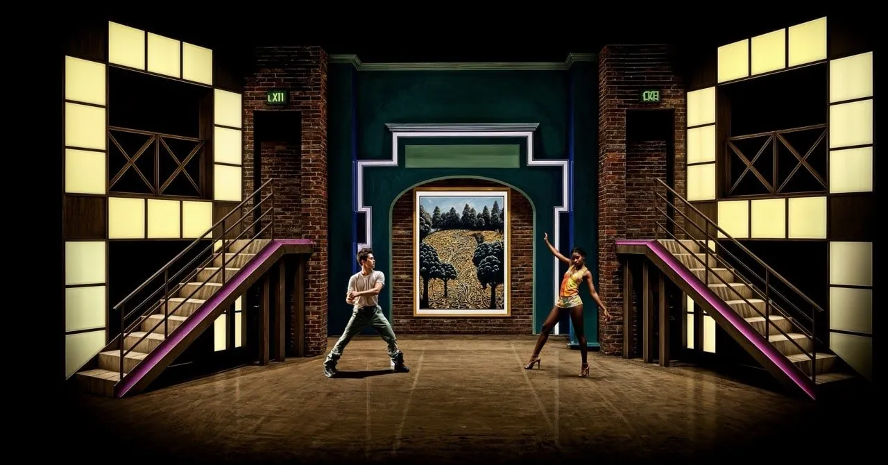 Head Over Heels - Scenic design by Brandon PT Davis. A vibrant, pop-art inspired stage with bold colors and dynamic set pieces, reflecting the energetic Go-Go's musical.