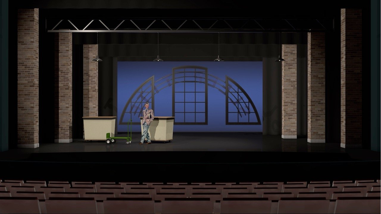 The Pajama Game - Scenic design by Brandon PT Davis. Vibrant 1950s factory setting with bright colors and dynamic staging, reflecting labor and romance themes.