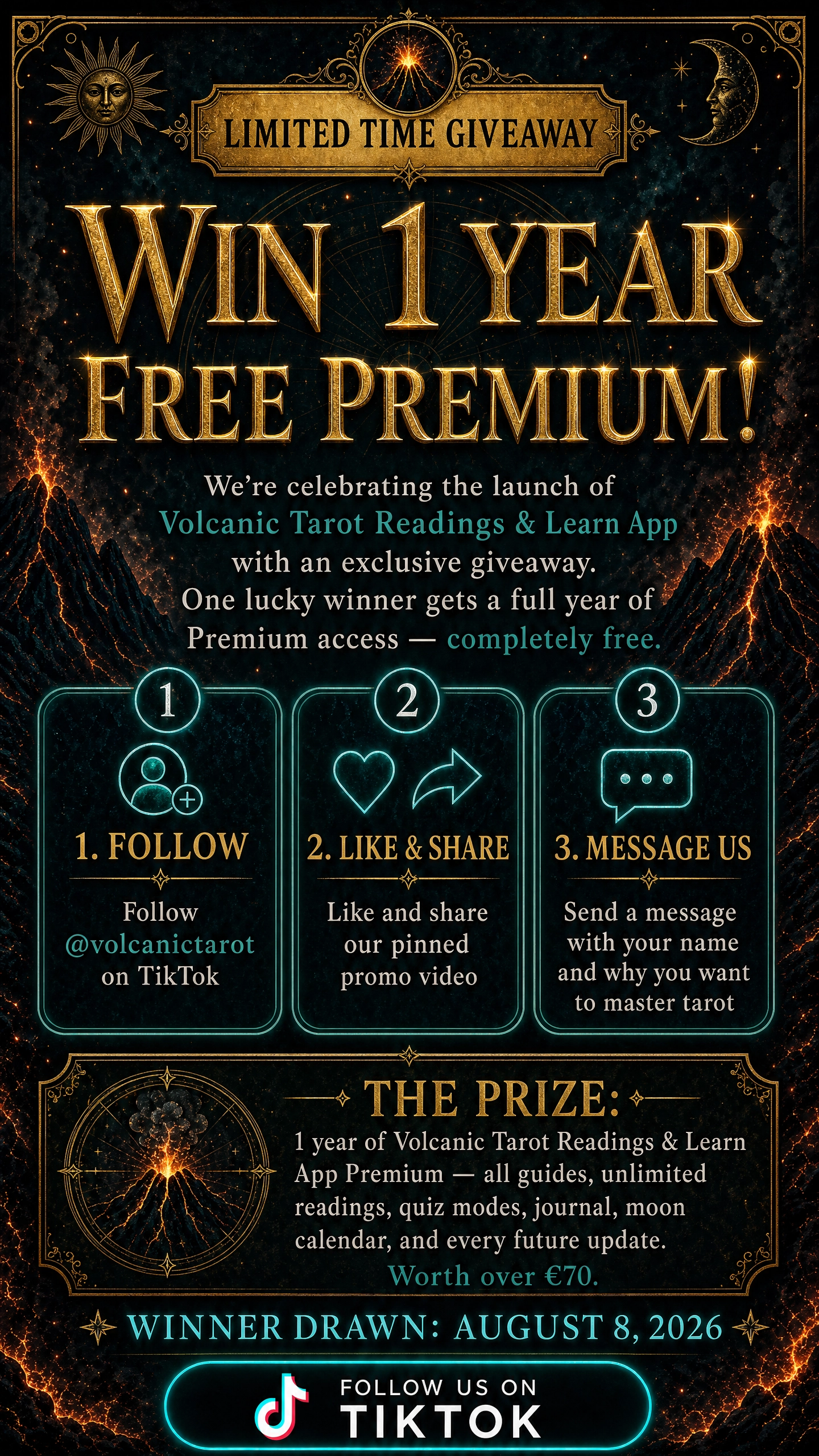 Win 1 Year FREE Premium - Volcanic Tarot Readings & Learn App Giveaway
