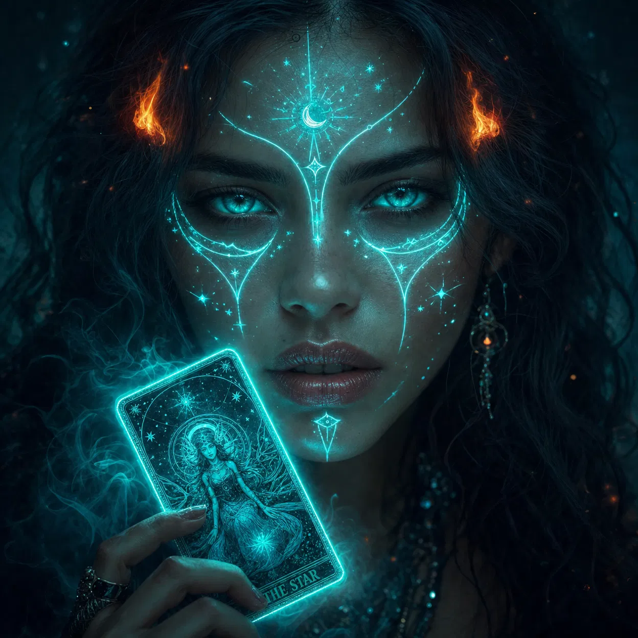 Daily Tarot Reading - Mystical witch holding a glowing tarot card