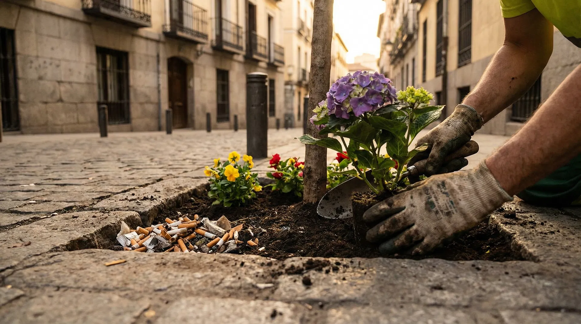 Alcorque siendo transformado en Madrid