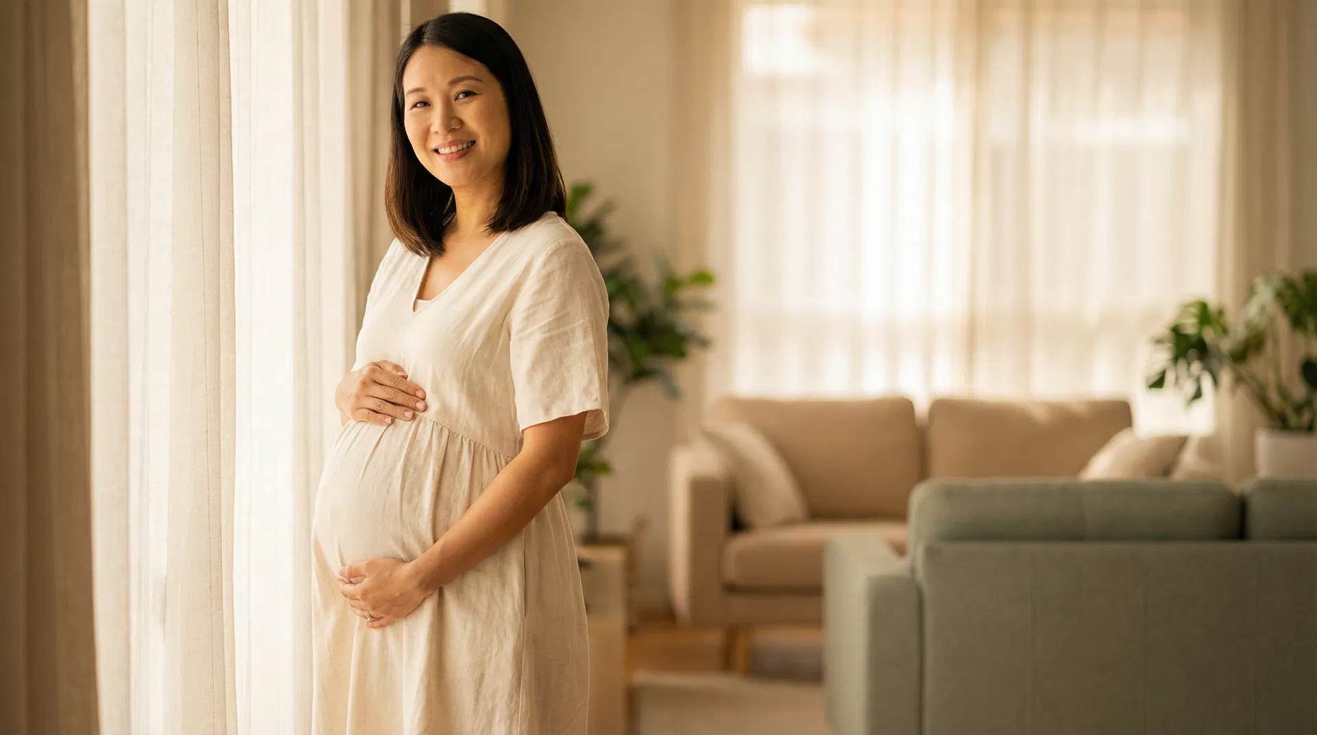 Pregnant woman smiling