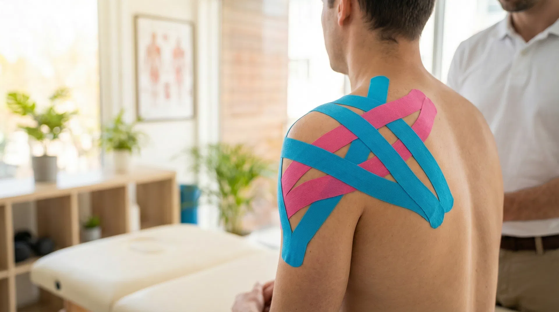 Kinesiotaping — Elastic Therapeutic Tape Applied to Shoulder