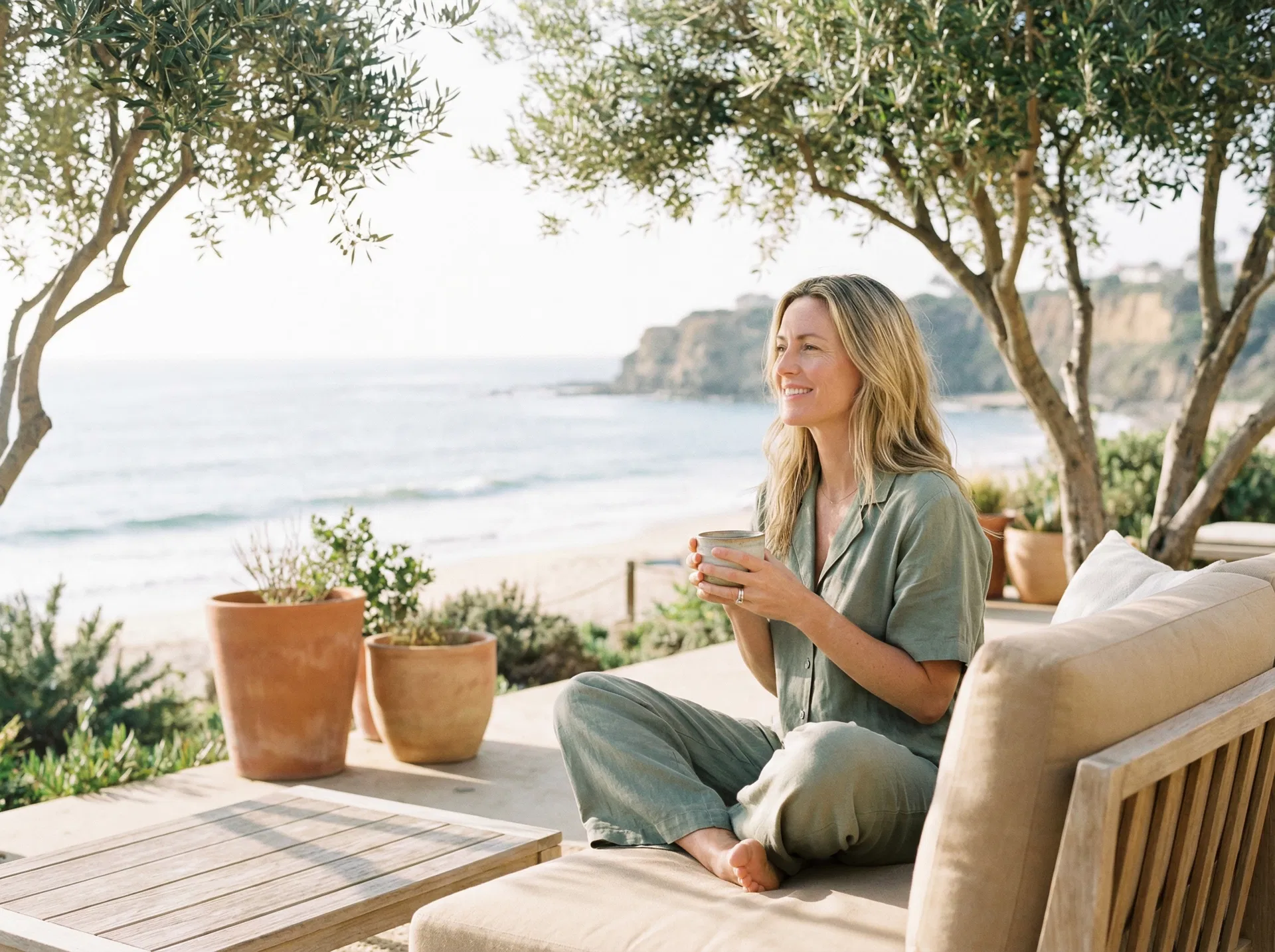 Healthy woman enjoying coastal wellness lifestyle