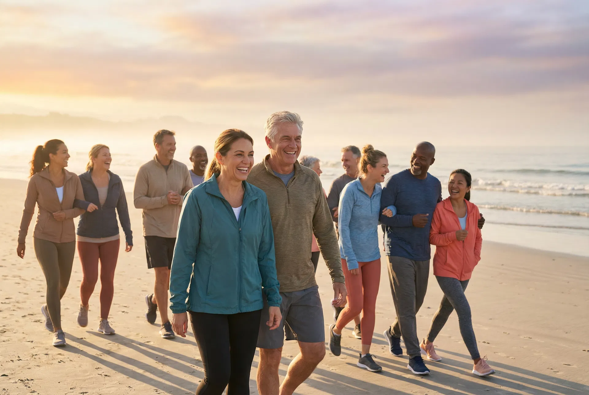 Active adults on the beach