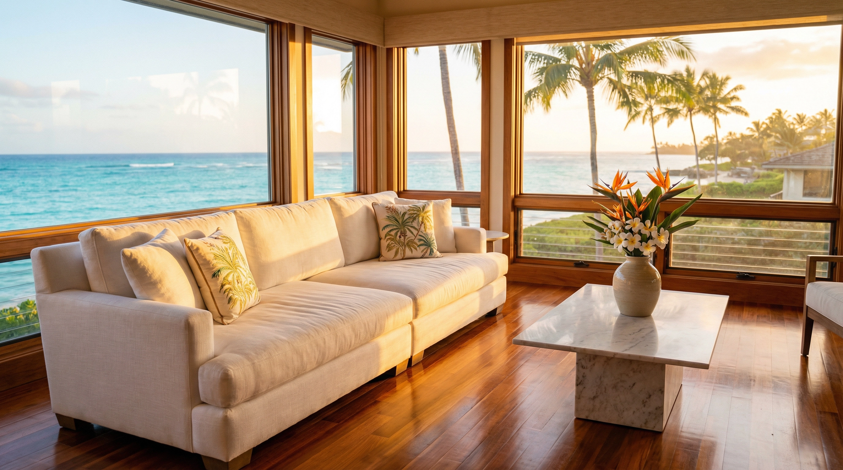 Luxury Hawaiian vacation rental interior on Oahu - Peachee Cleaning white-glove turnover service