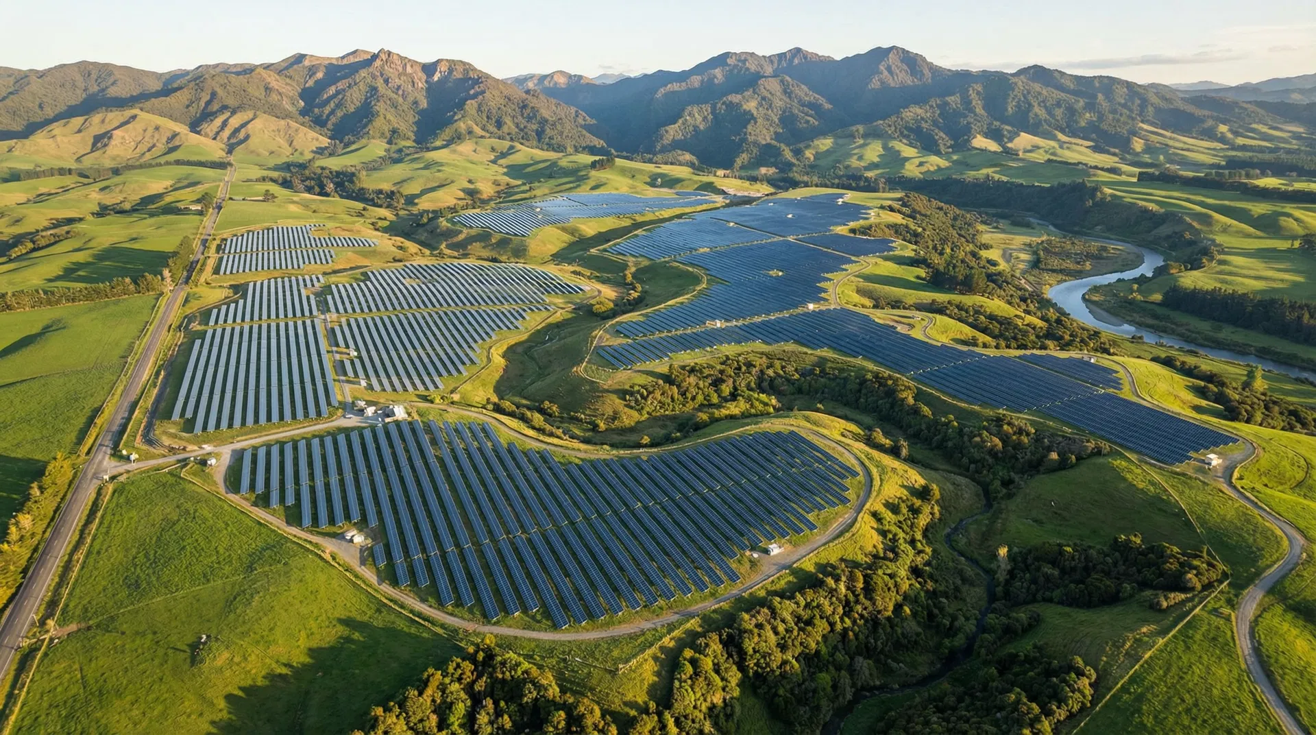 Solar farm aerial view