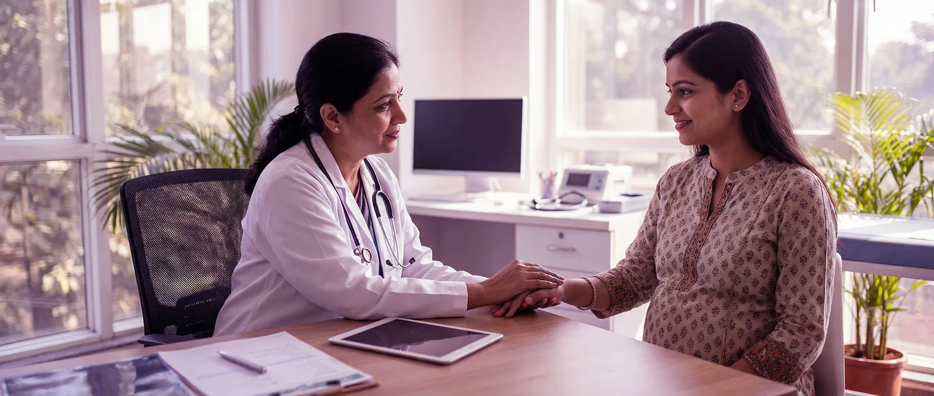 Doctor consulting with patient about screening