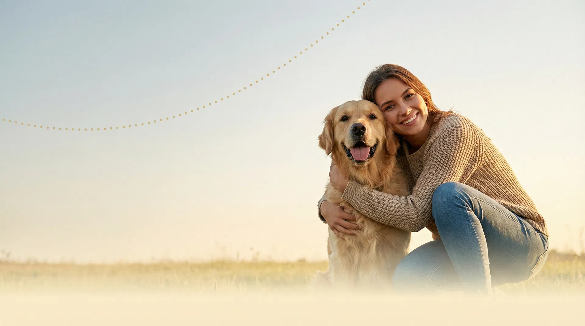 Happy dog with owner outdoors