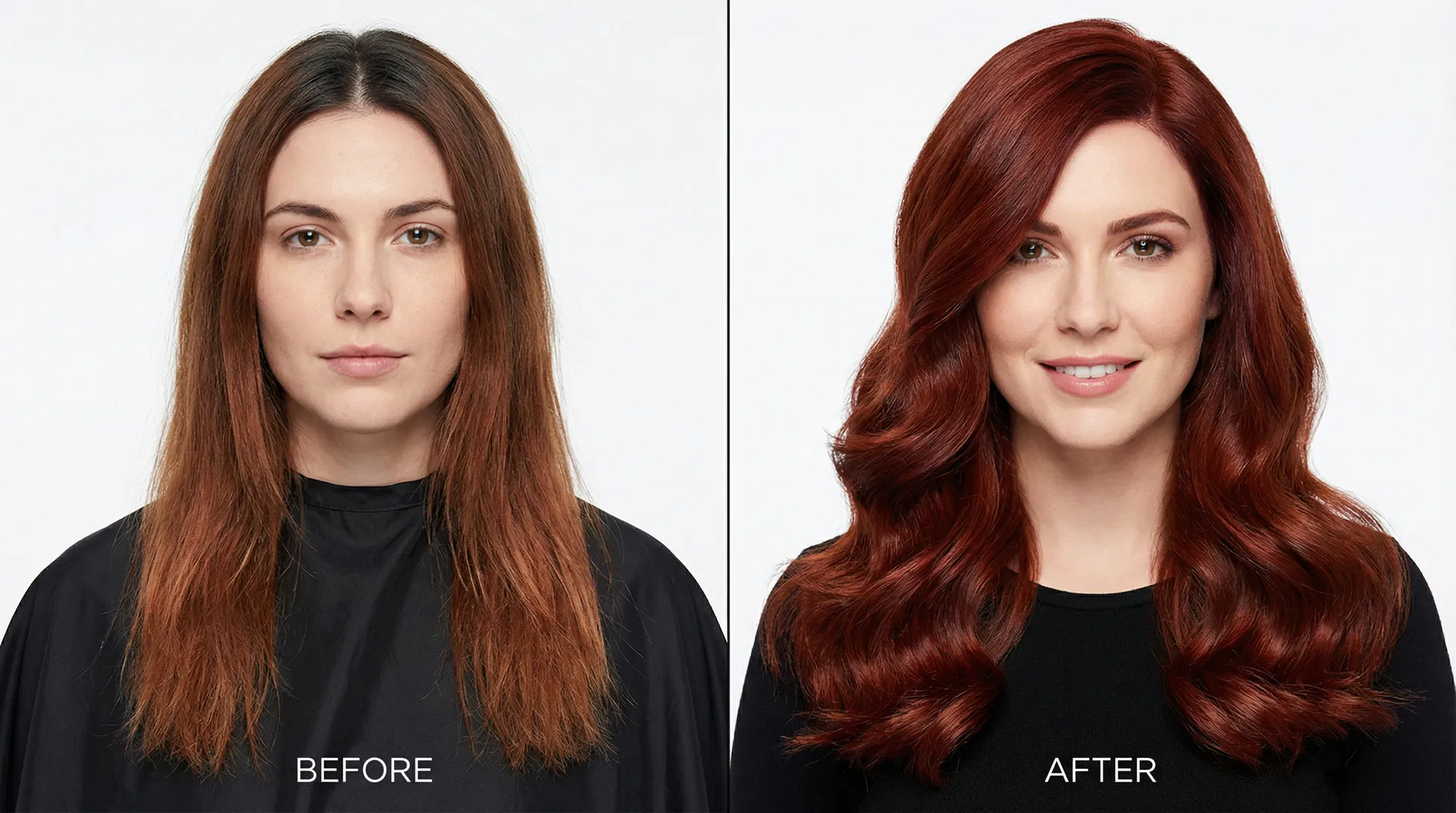 Rich auburn color transformation — before and after
