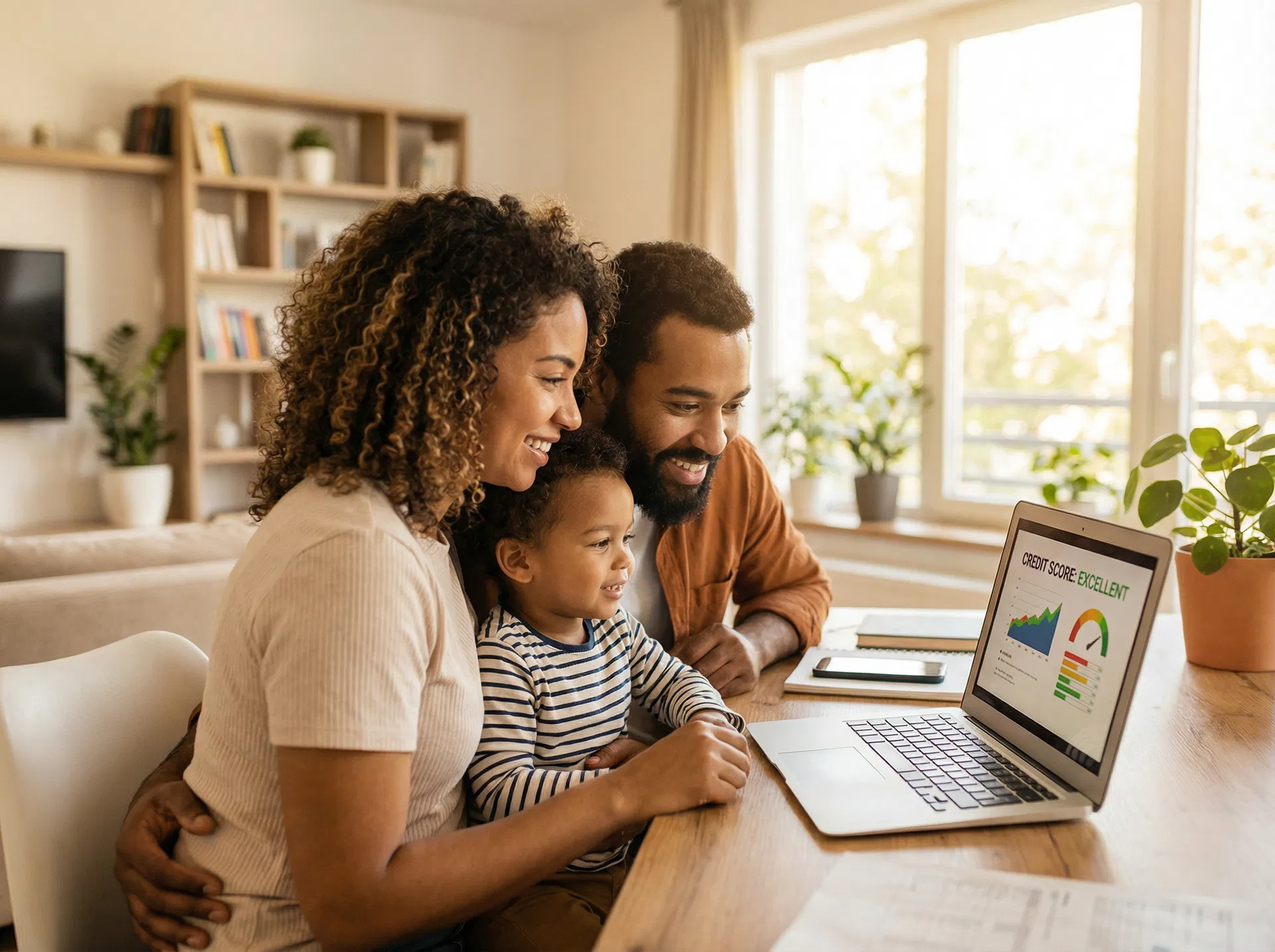 Family looking at laptop together