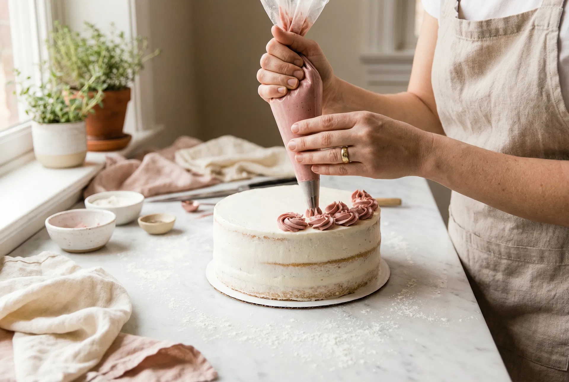 Artisan cake being decorated