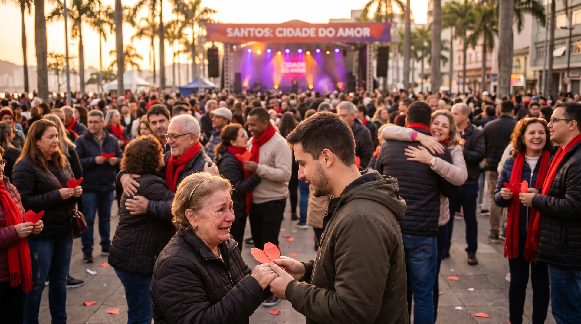 Ação do Coração - Distribuição de corações de tecido em praça pública
