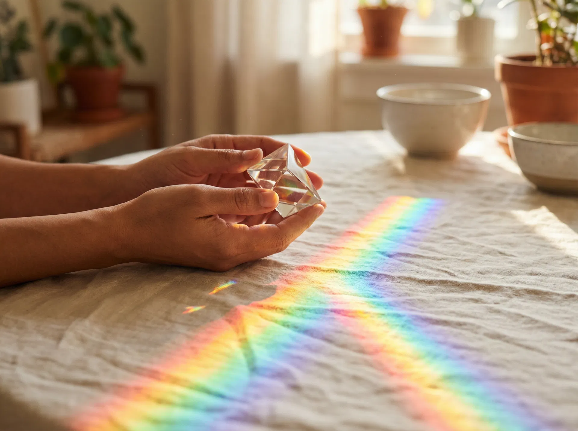 Rainbow light refracted through a crystal prism