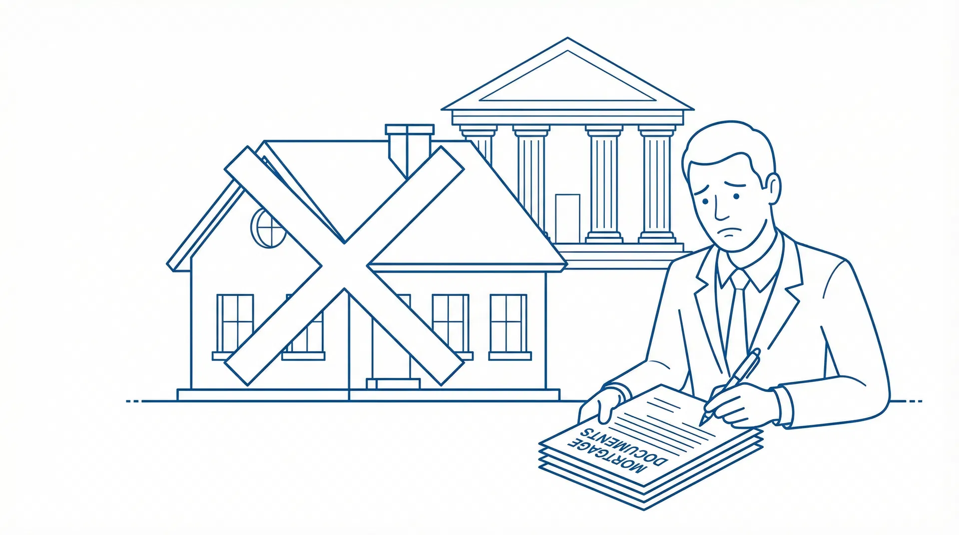 EVR-registratie hypotheek: persoon met hypotheekdocumenten en een huis met kruisteken