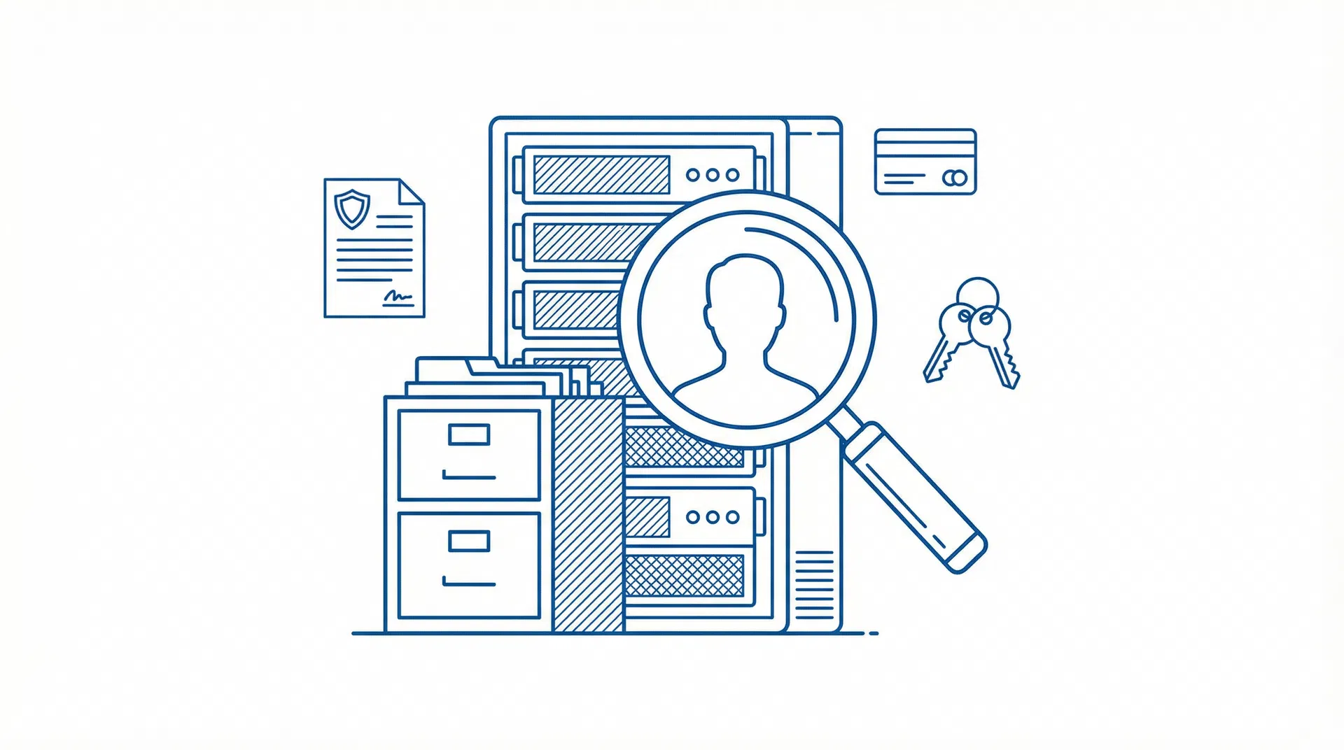 Illustratie van een wwft-onderzoek bank met juridische documenten en een weegschaal