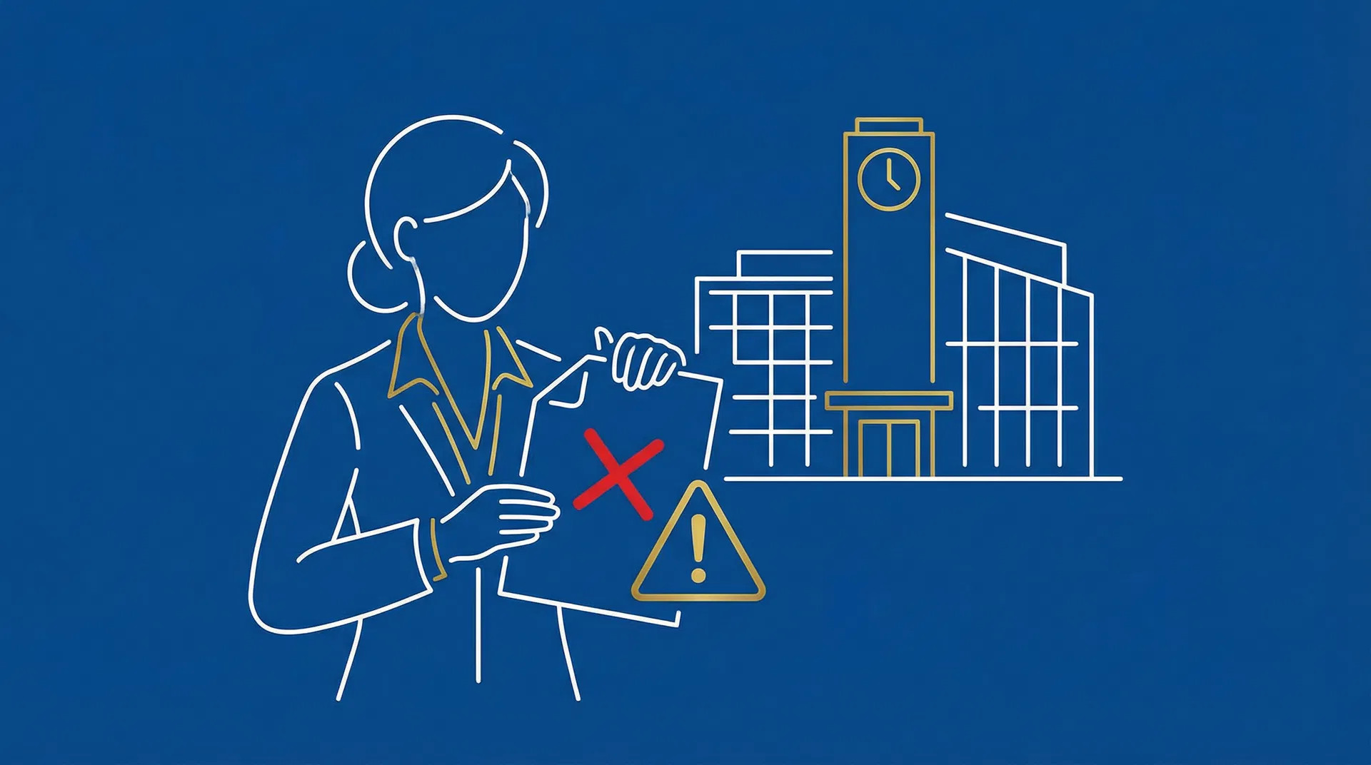 Schadeclaim geweigerd EVR-registratie: persoon met afgewezen document en waarschuwingsdriehoek