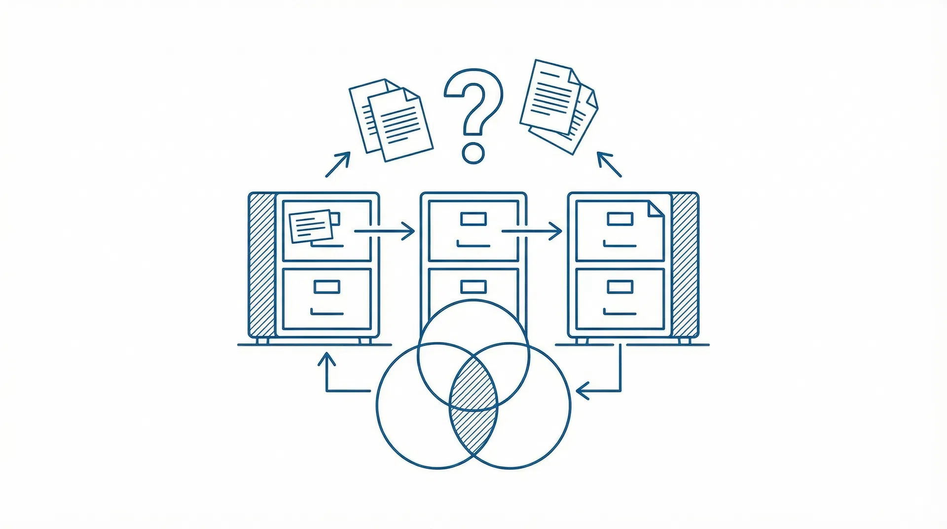 Verschil EVR BKR CIS: drie dossierkasten met labels EVR, BKR en CIS naast elkaar