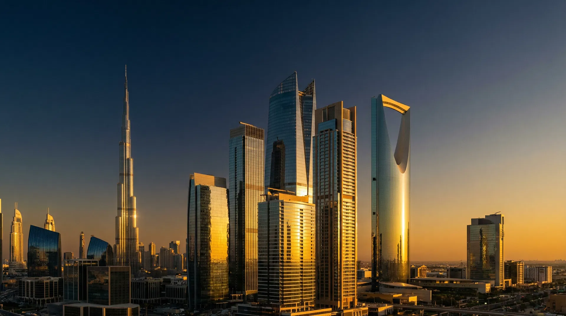 Gulf cityscape at sunset
