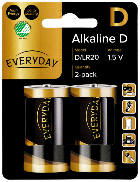 Everyday Alkaline D Batteries 2-pack