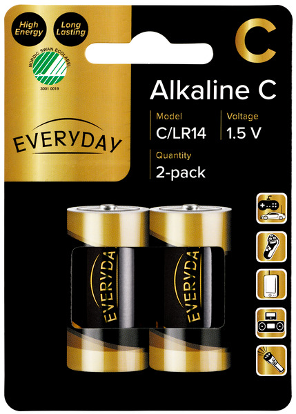 Everyday Alkaline C Batteries 2-pack