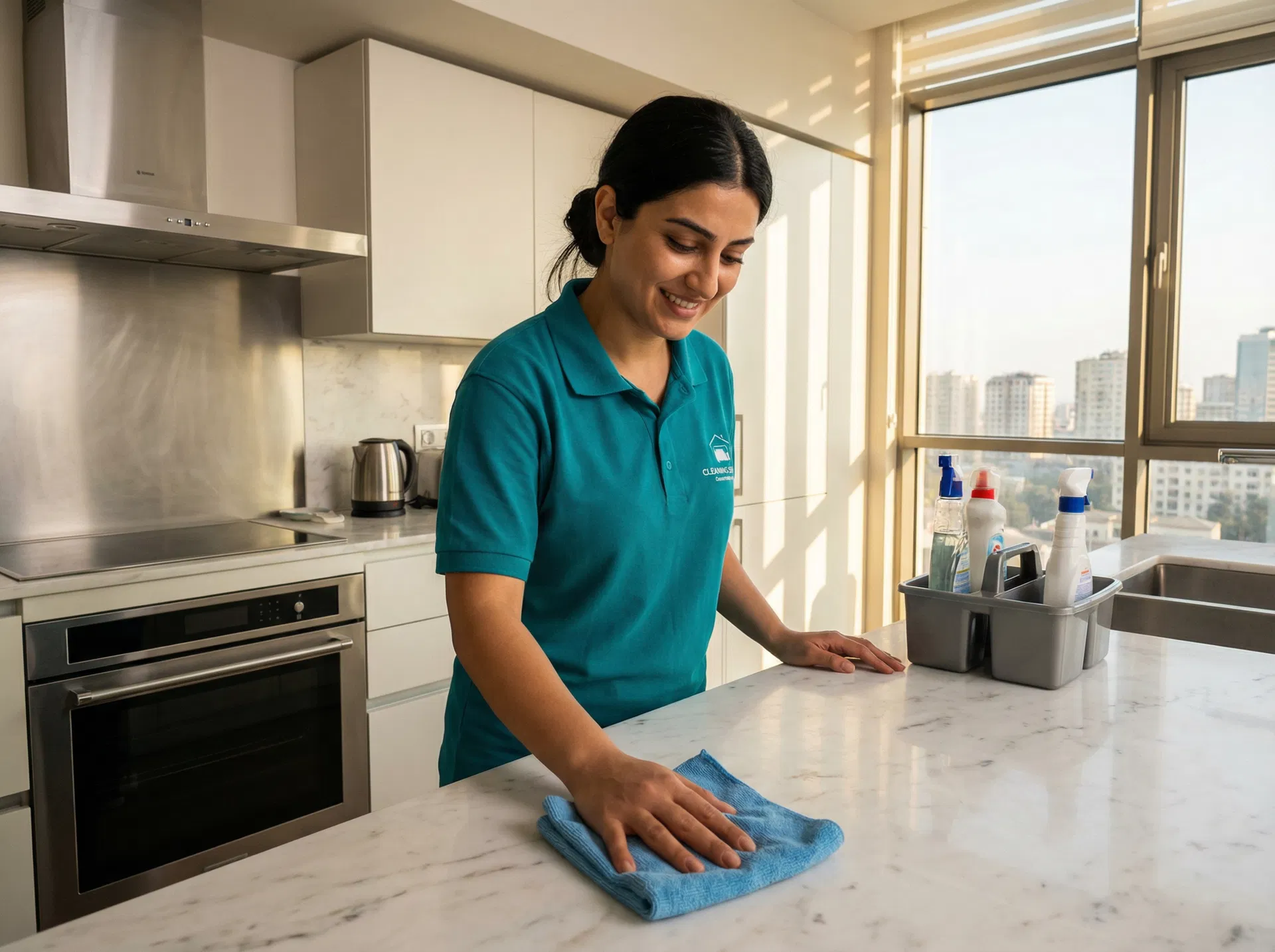 Peşəkar təmizlikçi iş başında