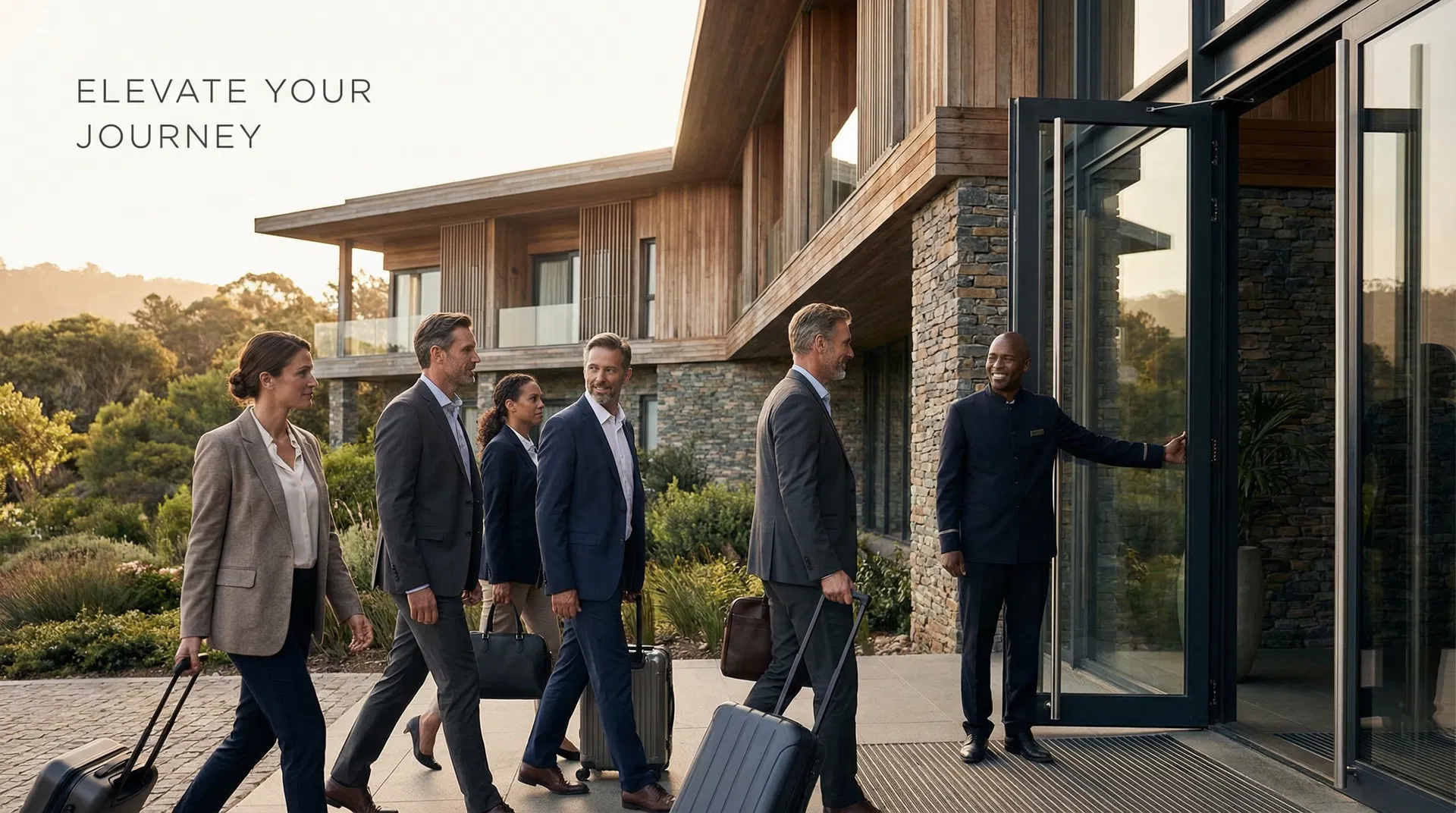 Corporate Gatherwell - Multicultural executives at luxury retreat