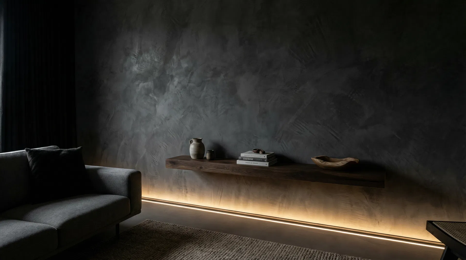 Dark micro cement feature wall