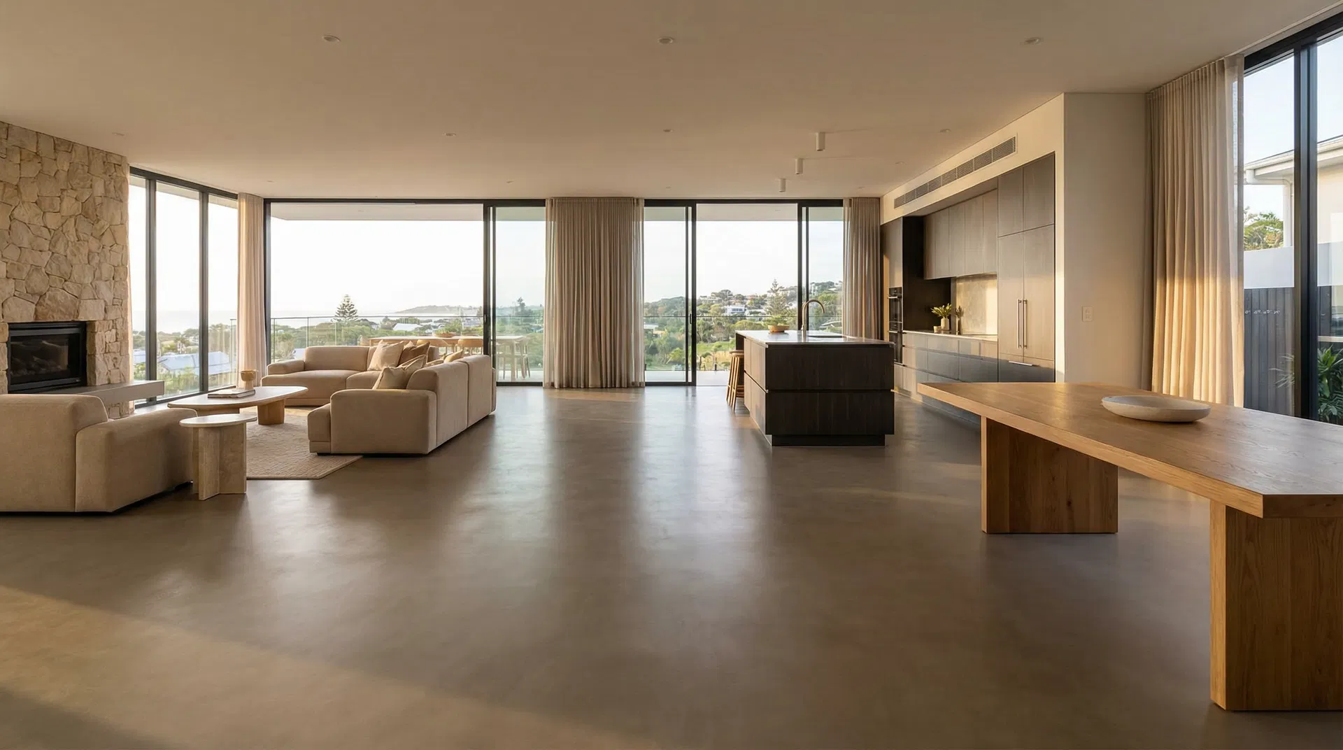 Open plan microcement flooring Gold Coast
