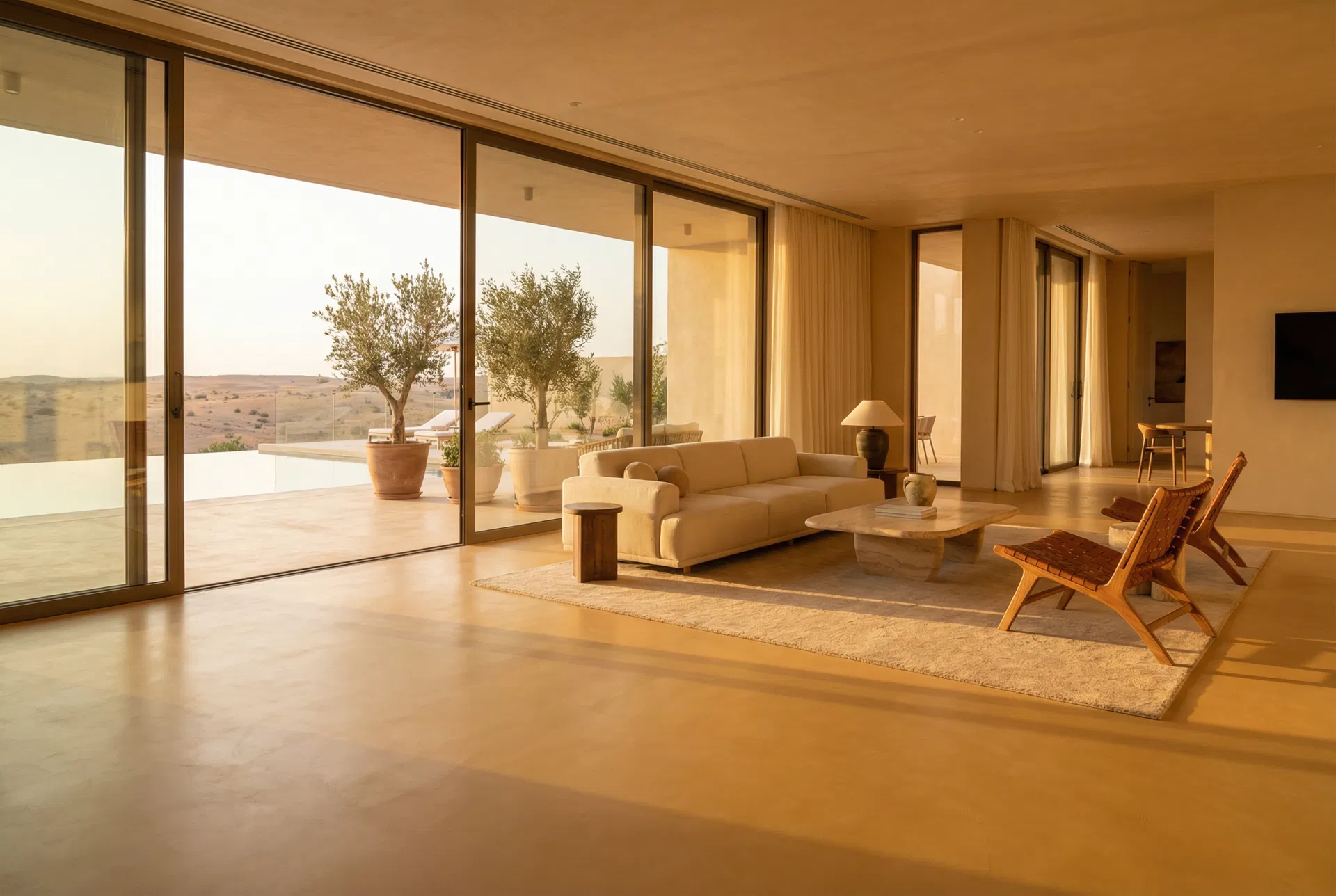 Luxury microcement floor seamless living room Gold Coast