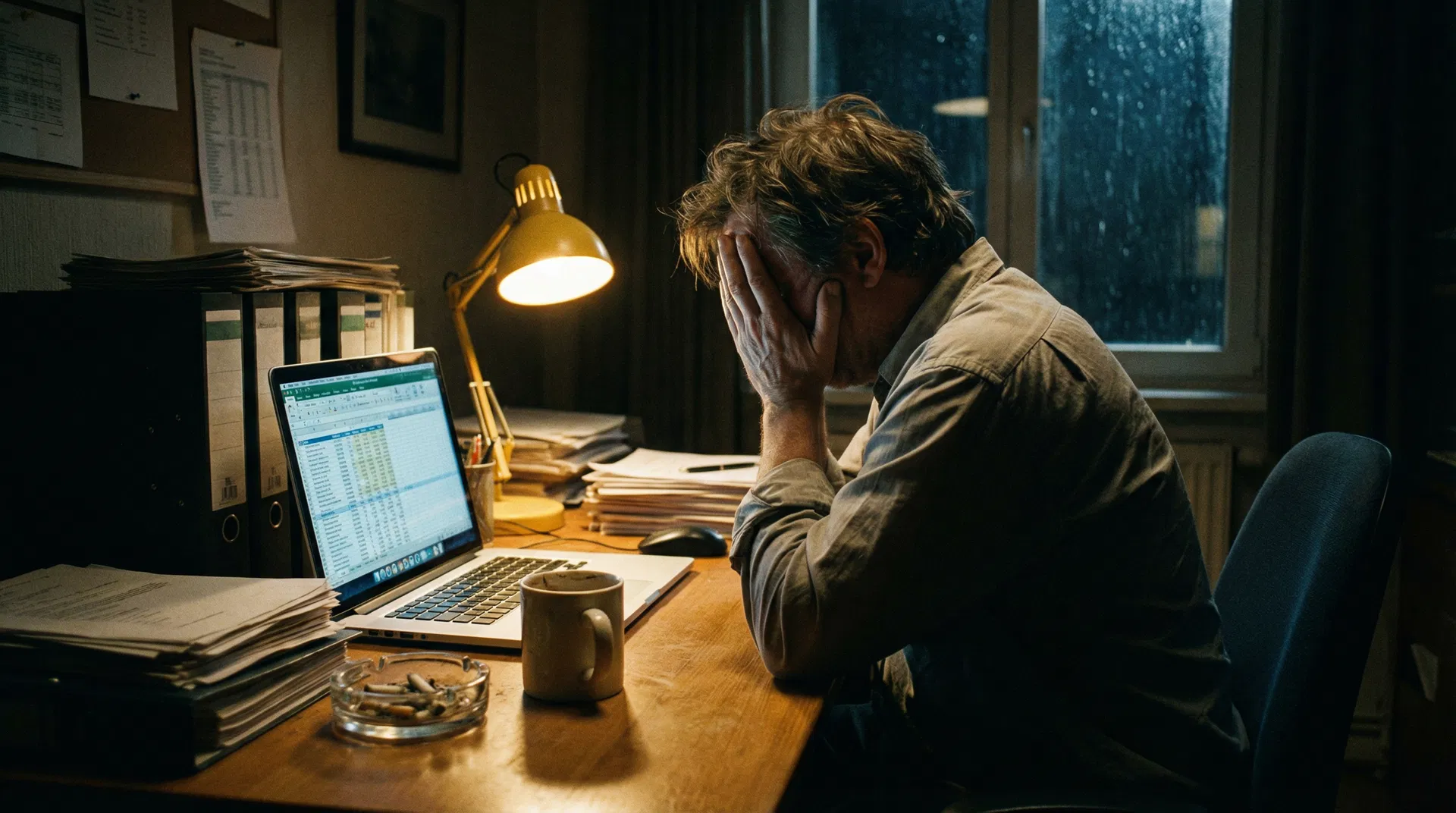 Business owner overwhelmed by financial paperwork