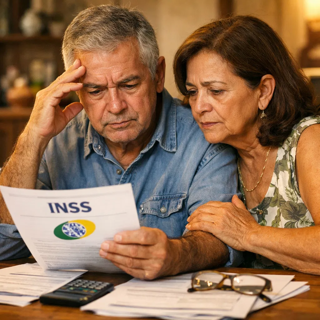 Casal preocupado com documentos INSS