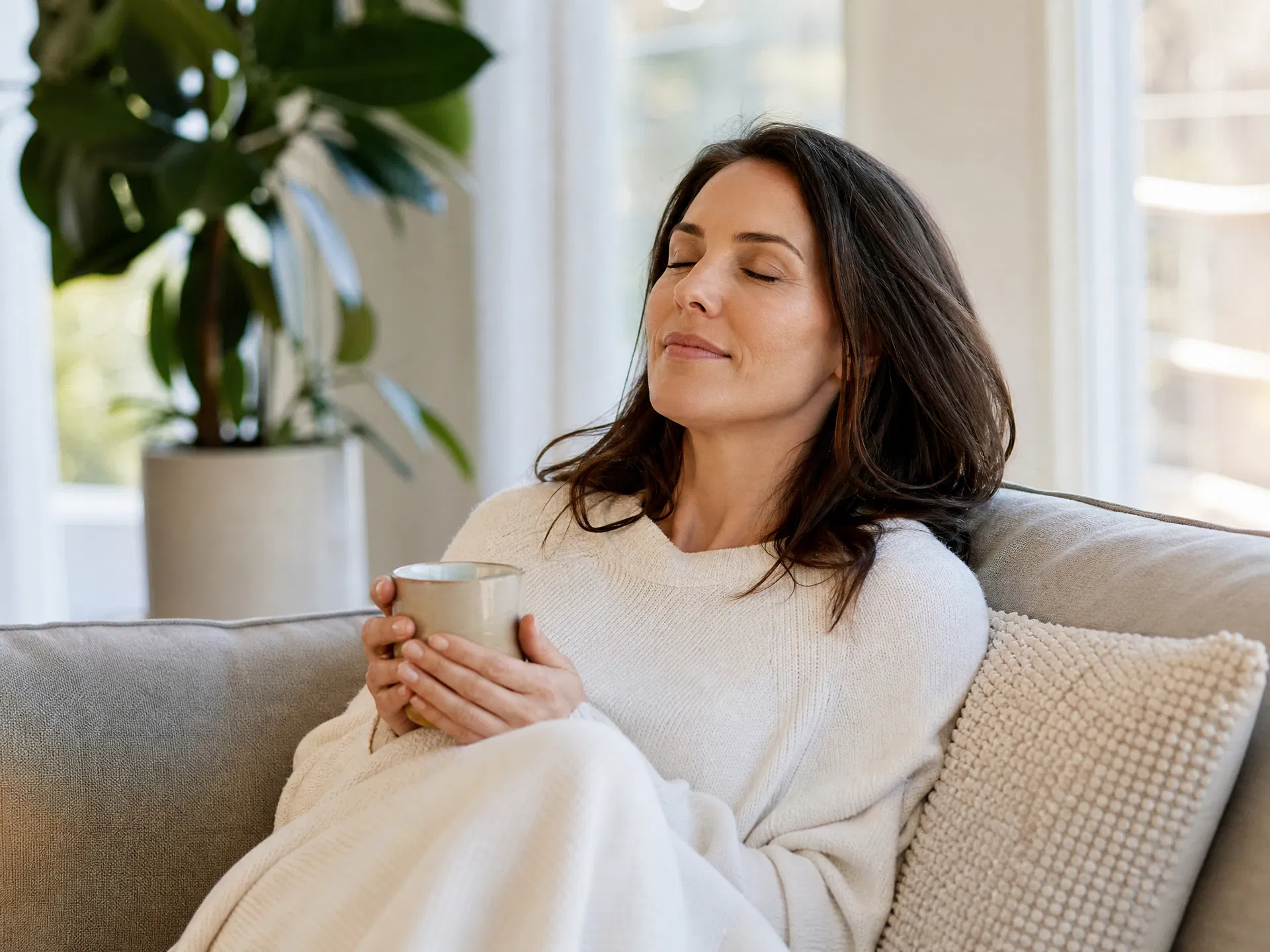 Woman taking a quiet pause during a headache