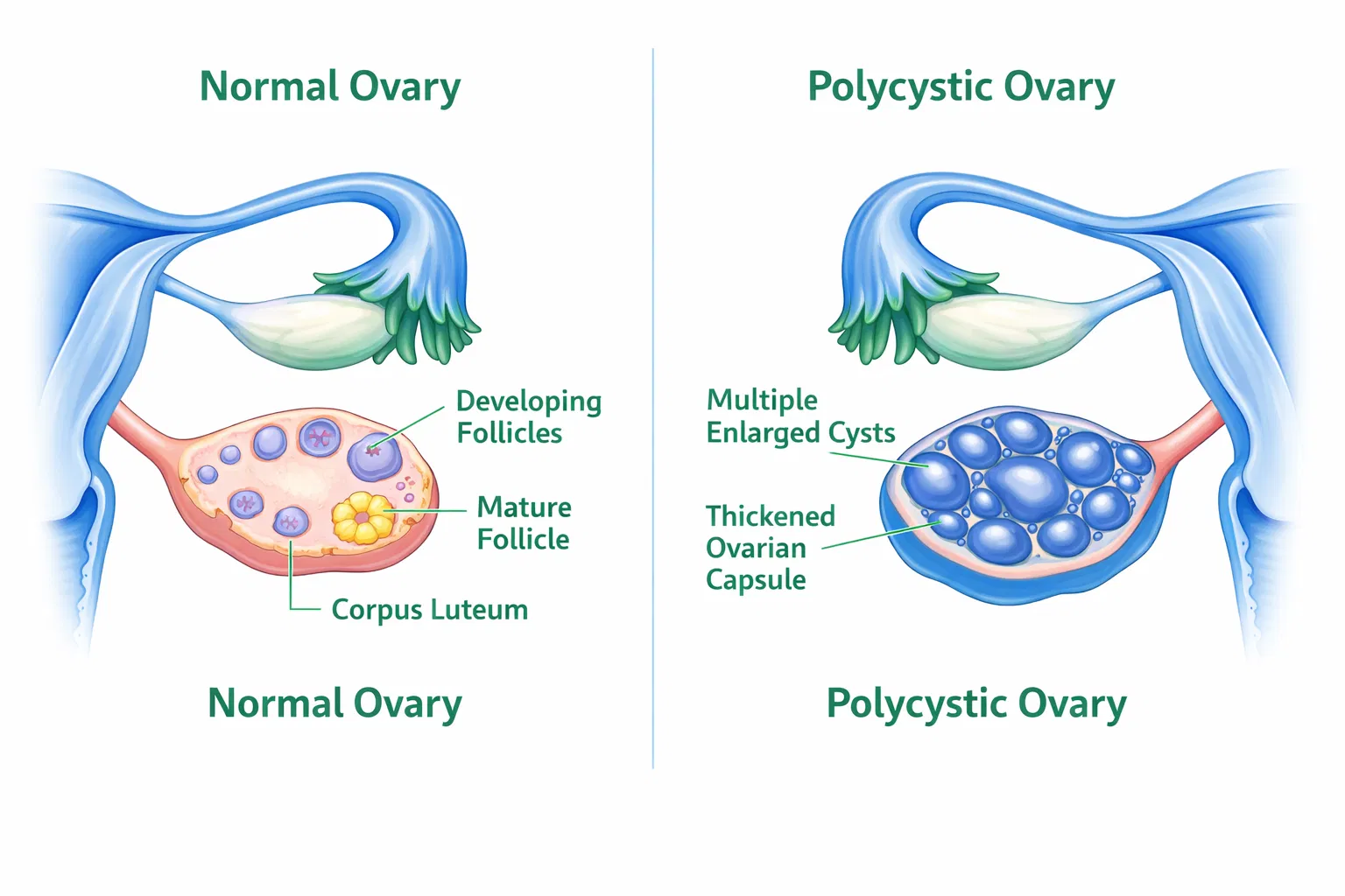 正常卵巢 vs 多囊卵巢