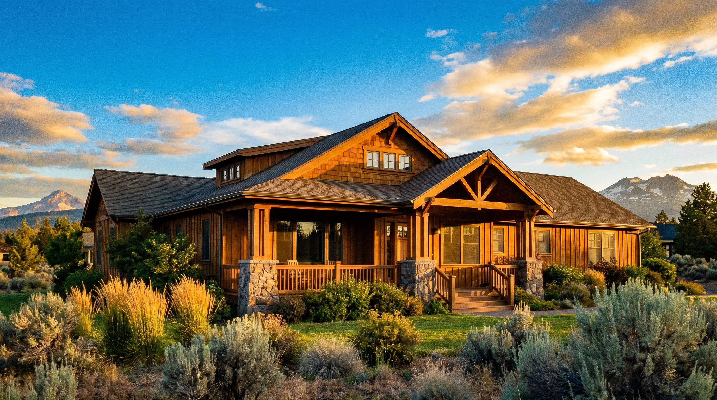 Beautiful craftsman-style home in Central Oregon high desert with Cascade Mountains in background — homeowners insurance guide 2026