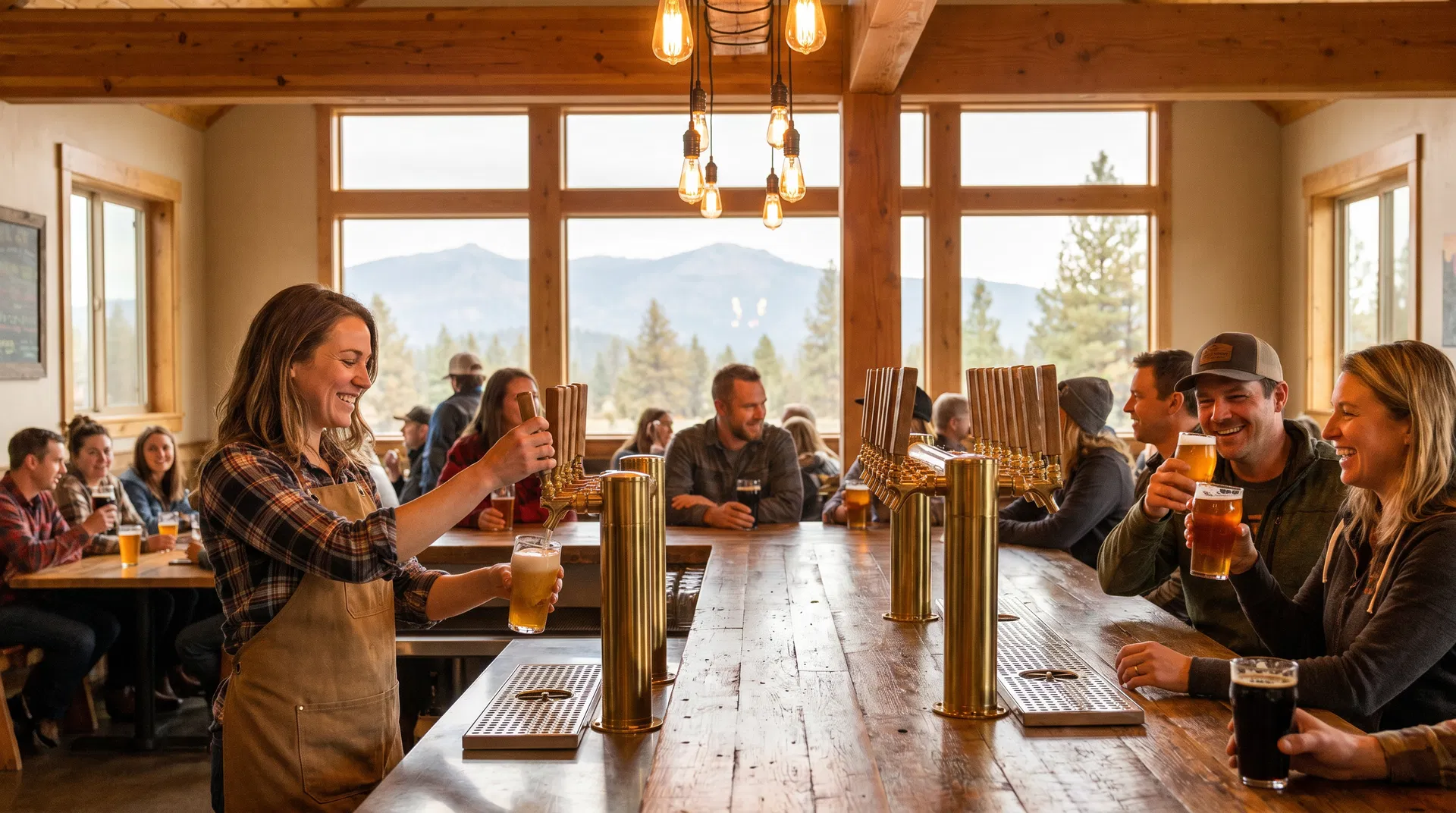 Woman bartender pouring craft beer in a Central Oregon taproom — liquor liability insurance guide for Oregon bars and restaurants 2026